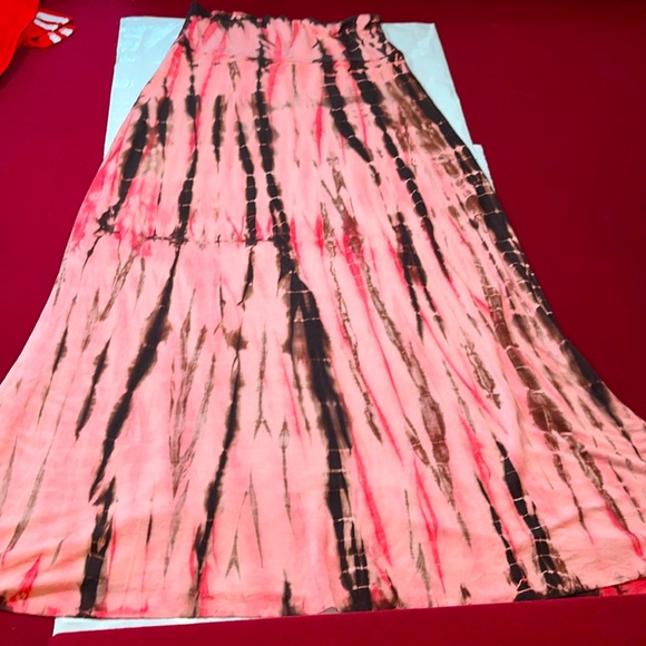 Lucky Brand PINK BROWN TIE Dye Skirt LONG SZ S/M Rayon stretchy festival BEACH M - Picture 4 of 10